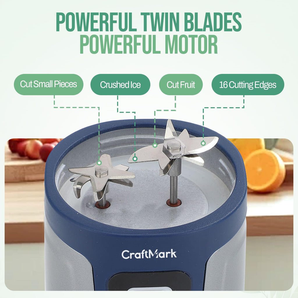 Portable Smoothie Blender – 24oz Personal Mini Blender, USB Rechargeable Cordless Smoothie Maker for Protein Shakes, Ice Crusher & Frozen Fruit with Travel Portable Juicer