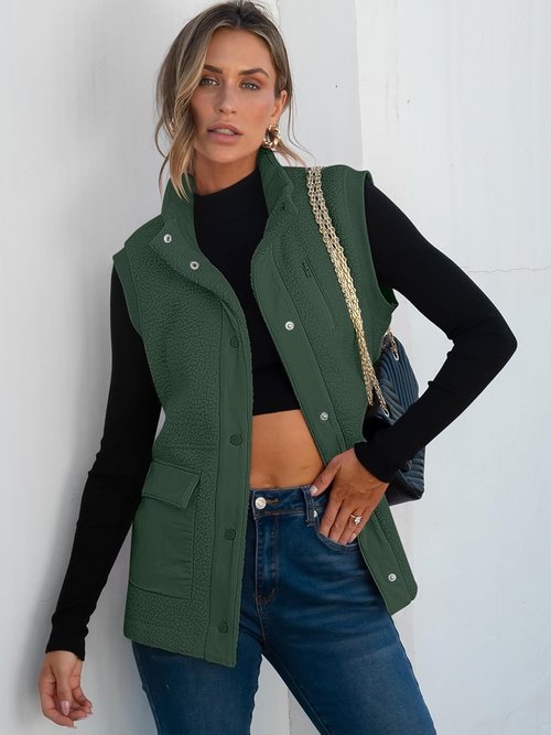 ANRABESS Women's Fleece Vest - Warm Button-Down Sherpa Jacket with Pockets | Cozy Fall Outerwear