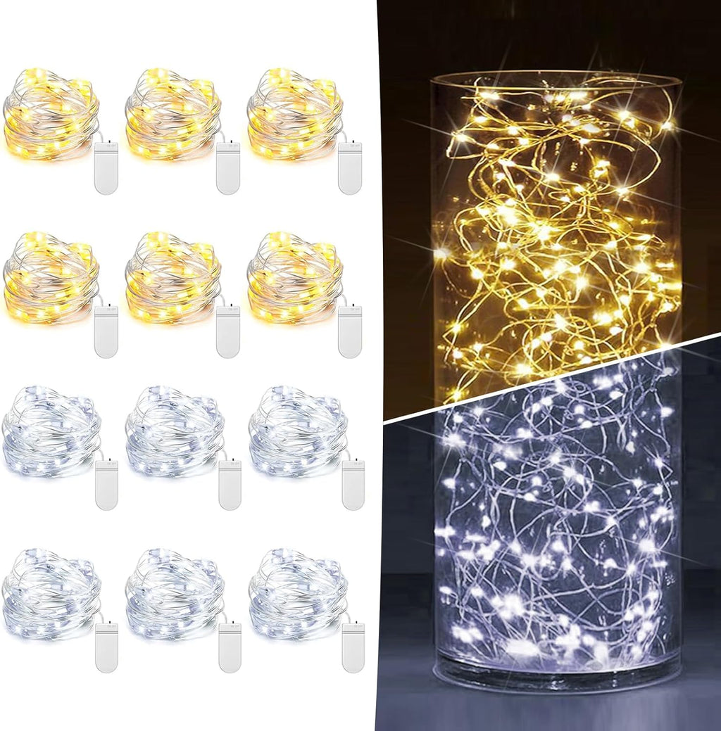 Skiennix 12-Pack Fairy Lights - Battery Operated 7ft Mini String Lights for Weddings & Decor | Warm White & Cool White