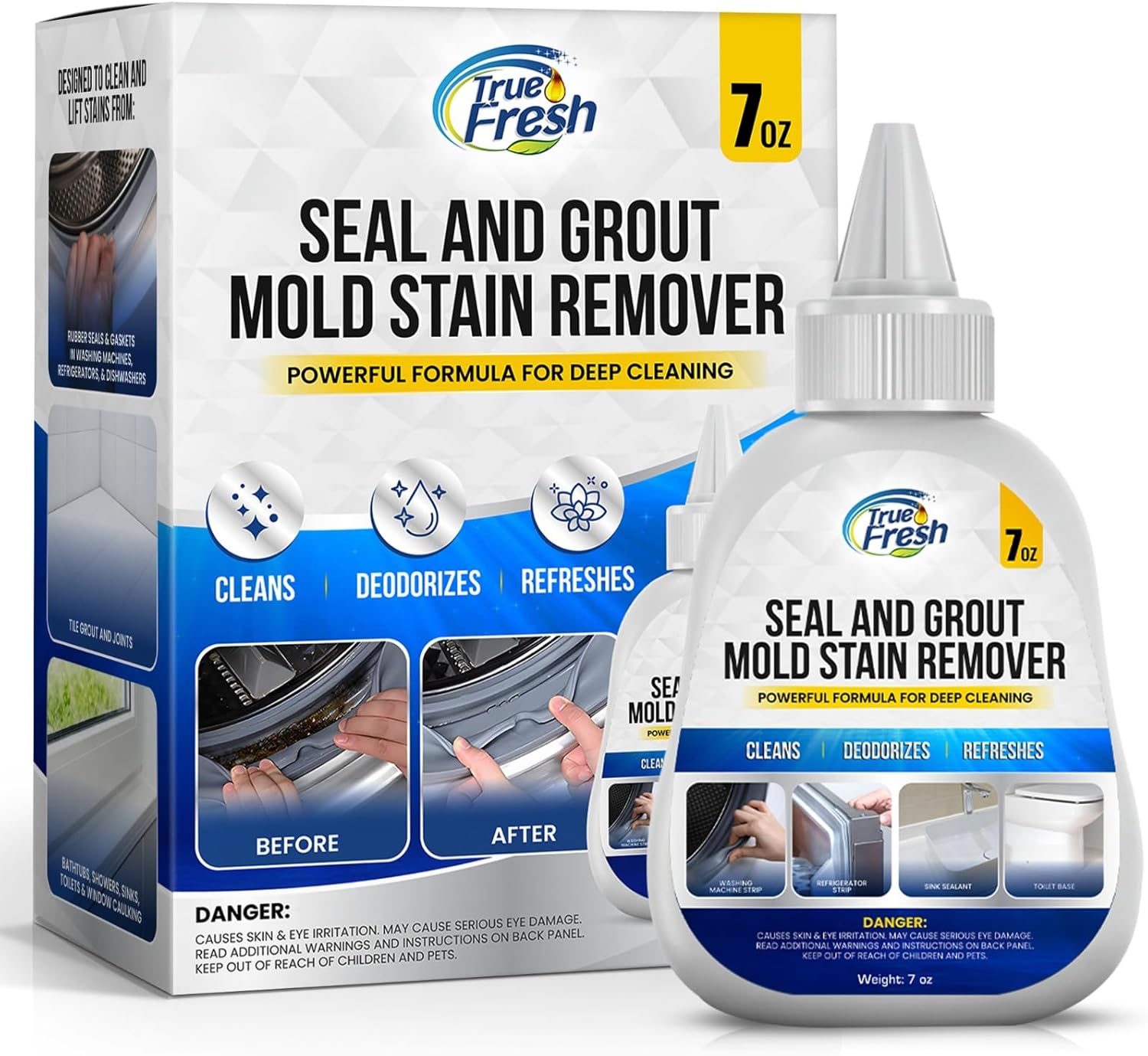 True Fresh Mold Stain Remover Gel - Heavy Duty Cleaner for Washing Machine Seals & Grout - 7 oz