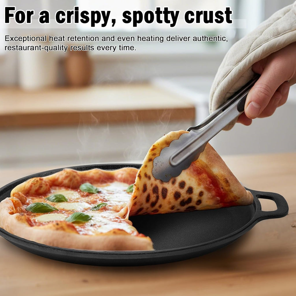 Skiennix 13.8 Inch Cast Iron Pizza Pan - Heavy-Duty Round Comal for Even Heating | Oven, Grill & Campfire Use