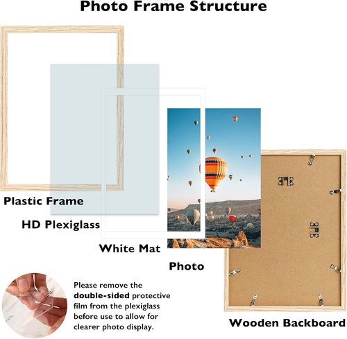 JCJMY 12x16 Picture Frame - Display 11x14 Photos with Mat or 12x16 Without Mat, Natural Finish