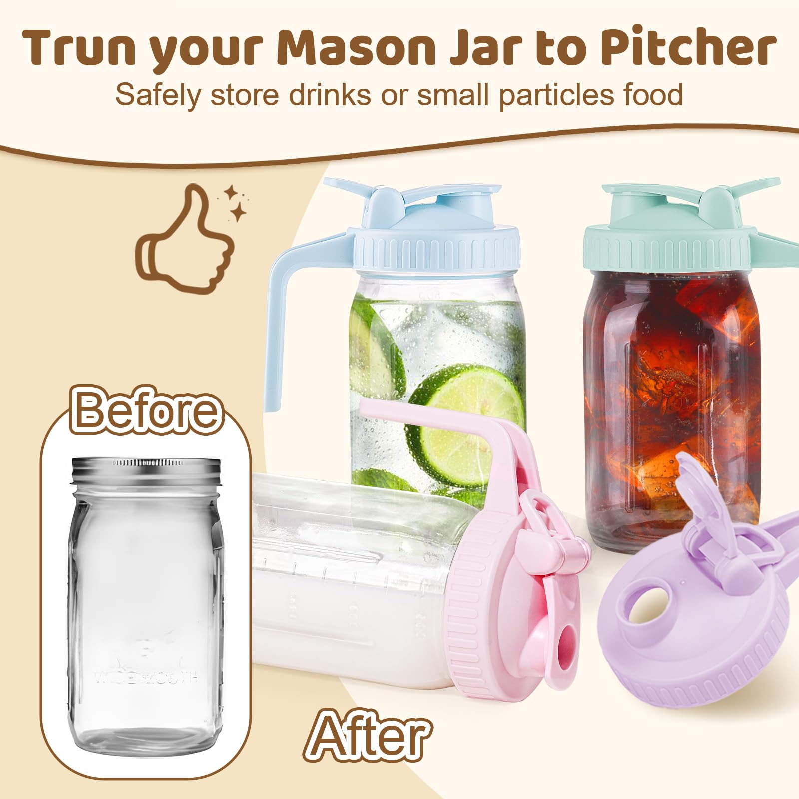 2 Pack Wide Mouth Mason Jar Lids with Leak-Proof Seal, Mason Jar Pour Spout Lid with Flip Cap and Handle, Plastic Canning Lids for Milk, Salad, Dressing, Drinking Storage Bottle, Green