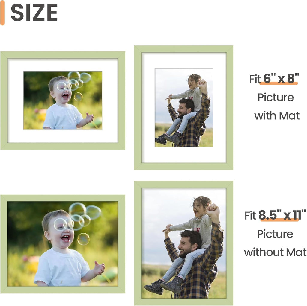 Upsimples 8.5x11 Picture Frame - Versatile Display for 6x8 Photos with Mat or 8.5x11 Without - Green, 1 Pack