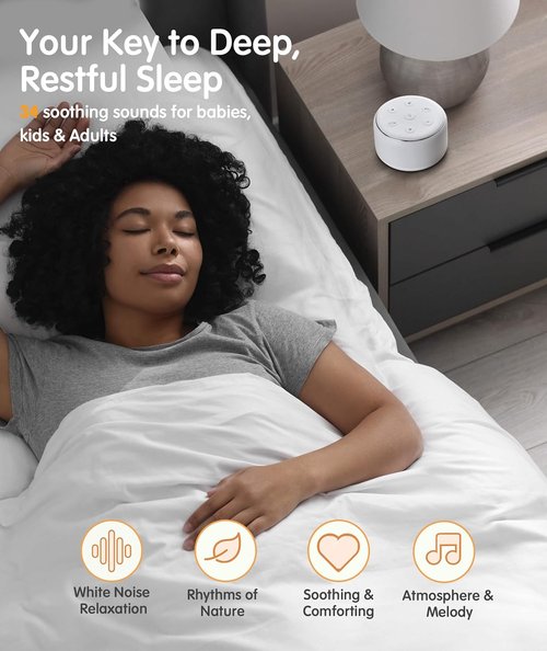 FamiSym White Noise Machine - Rechargeable Baby Soother with Night Light & 34 Soothing Sounds | Portable Sleep Aid for Kids & Adults