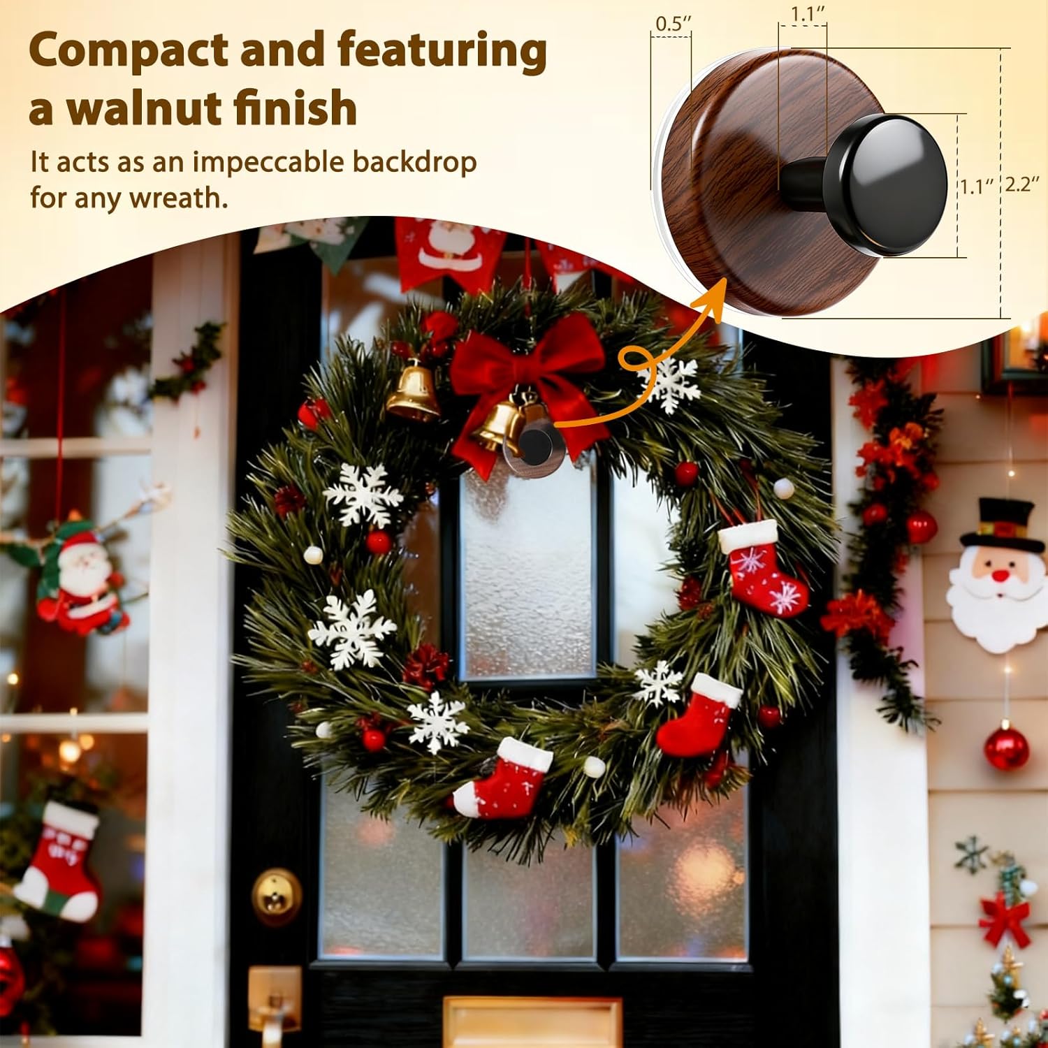 Skiennix 2-Pack Wreath Hanger - Heavy Duty Suction Cup Hook for Front Door | Versatile for All Holidays