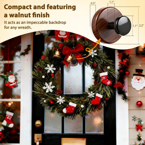 HalfofLife 2-Pack Wreath Hanger for Front Door, Walnut Heavy Duty Suction Cup Reef Hook for Glass Window, Christmas/Thanksgiving/Halloween/July 4th/Easter/Valentine