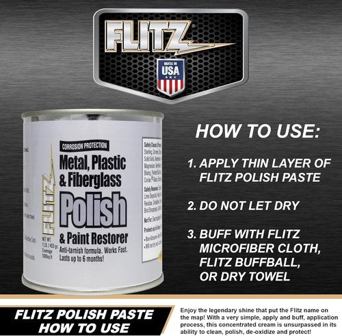 Flitz Metal Polish Paste - 1lb Can of USA-Made Polish for Solid Chrome, Stainless Steel, Aluminum- Non-Abrasive for Light Oxidation - Requires Manual Buffing - Not for Plated/Coated Surfaces (1 Pack)