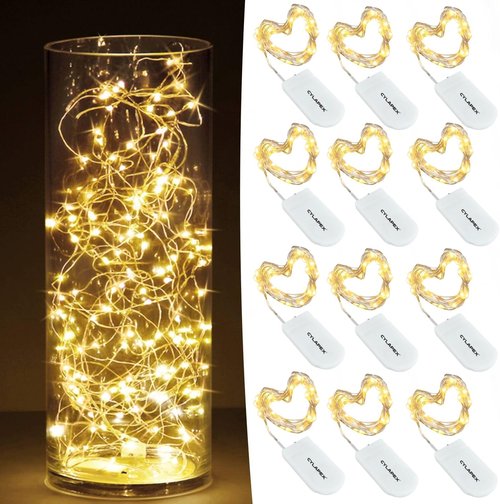 CYLAPEX Fairy Lights String - 12 Pack Battery Operated 20 LED Warm White on 7ft Copper Wire | Perfect for Weddings, Parties, and Home Decor