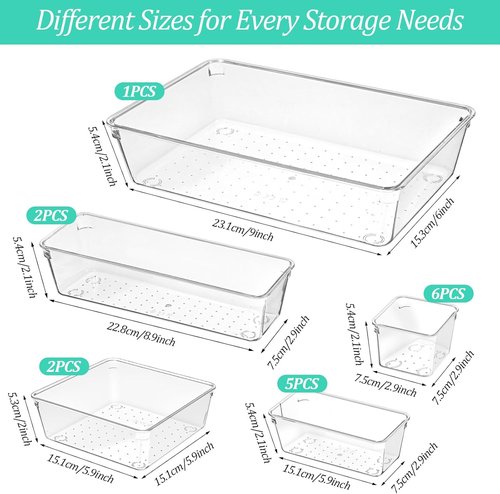 16 Pack Drawer Organizers by [Brand Name] - Versatile Acrylic Storage Bins for Kitchen, Office & Bathroom - Clear