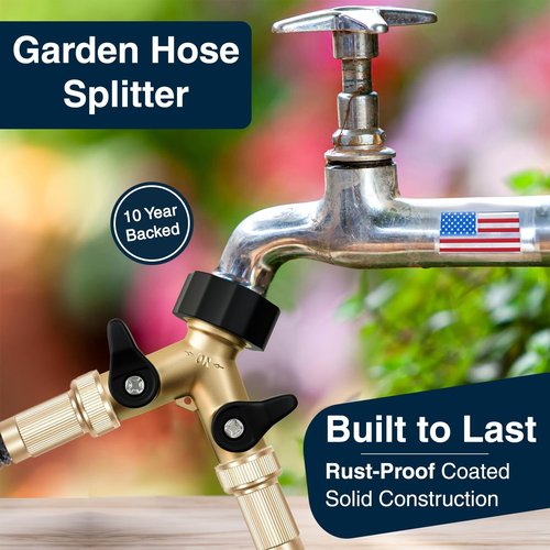 DBR Tech® Heavy Duty Hose Splitter - Premium Brass Wye Connector with Double Shut Off Valve | Rust-Resistant Finish