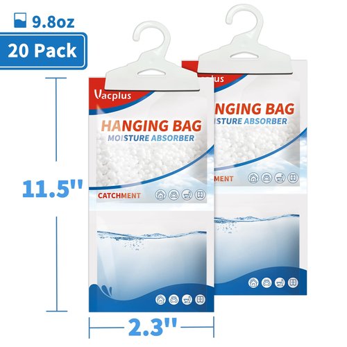 Vacplus Moisture Absorbers Packets, Fragrance Free 20 Pack, Humidity Packs, Dessicant Packets, Hanging Closet Dehumidifier Bags, Odor Eliminator for Bathroom 9.8OZ