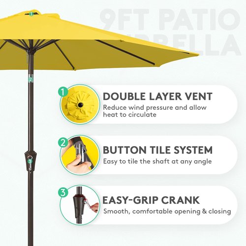 JEAREY 9FT Outdoor Patio Umbrella - UV Protection & Waterproof with Push Button Tilt | Yellow