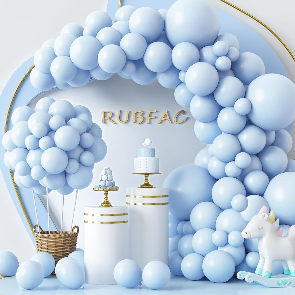 RUBFAC Pastel Blue Balloons - 129-Piece Set in Various Sizes for Birthday, Baby Shower & Wedding Decor