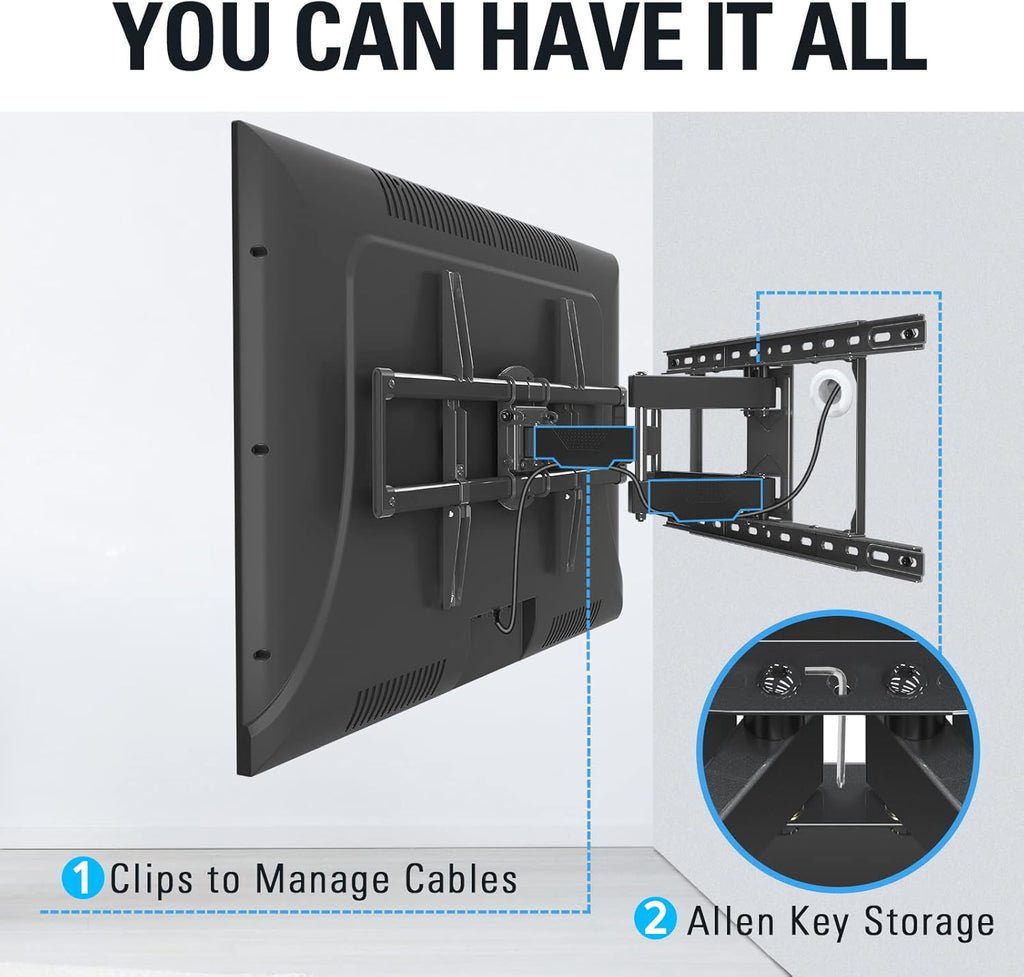 Mounting Dream Full Motion TV Mount - Adjustable Swivel & Tilt for 42-84 Inch TVs | Max VESA 600x400mm, 100 LBS Capacity