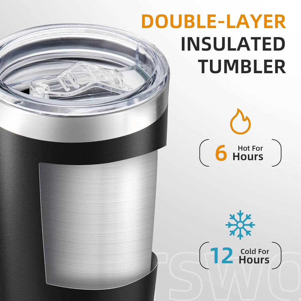 Skiennix 20 Oz Stainless Steel Insulated Tumbler - Double Wall Vacuum Coffee Mug in Black