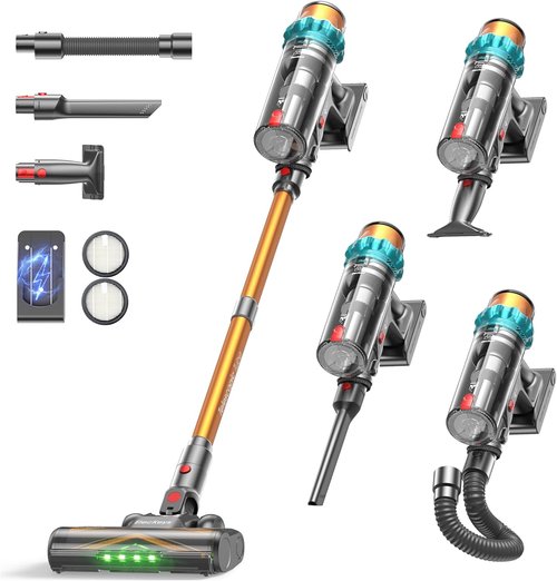ElecKeys Cordless Vacuum Cleaner - 600W, 50KPA Suction, 70 Mins Runtime | Lightweight Self-Standing Stick Vacuum for Home & Pet Hair