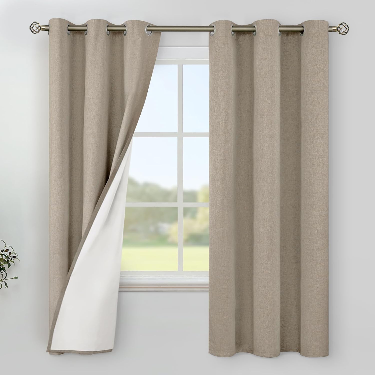 YoungsTex Blackout Curtains - Thermal Insulated Burlap Linen Drapes | 2 Panels, 42 x 63 Inch, Taupe
