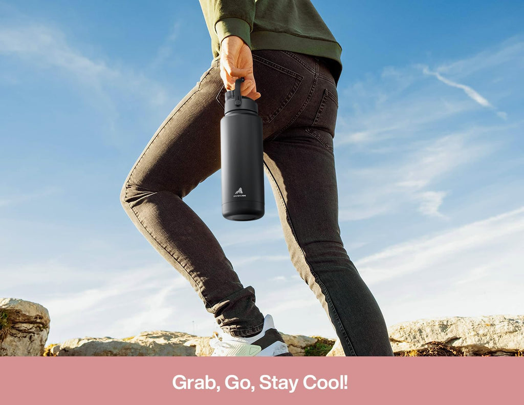 POWCAN 32 oz Insulated Water Bottle - 2-in-1 Straw & Spout Lid, Leak-Proof, BPA-Free | Rosy Bouquet