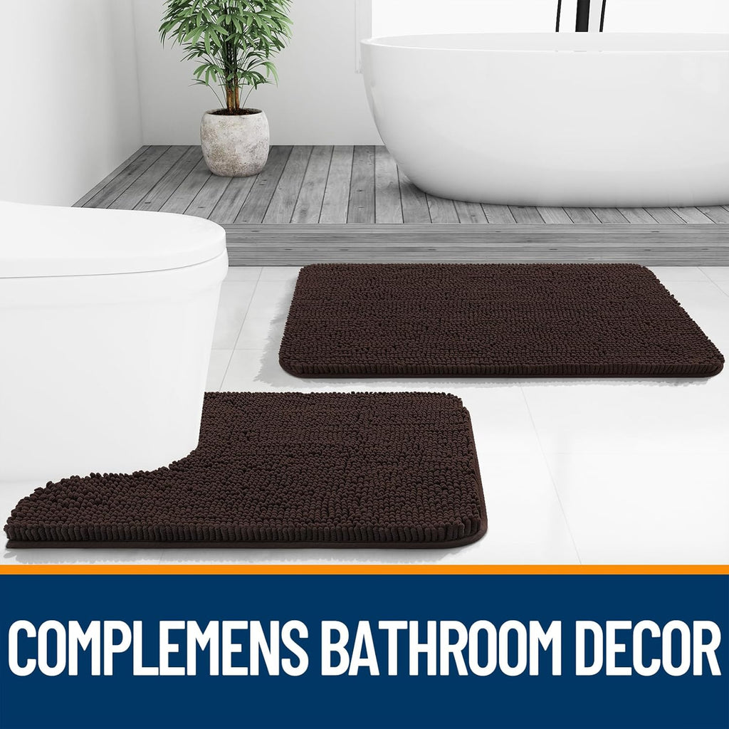OLANLY Large Bathroom Rugs - Extra Soft Chenille Bath Mats | 59x35, Quick Dry, Machine Washable, Brown