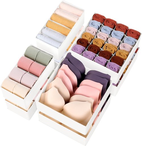 Criusia Sock Drawer Organizer Set - 8 Foldable Dividers for Baby Clothing, Underwear & Accessories | White