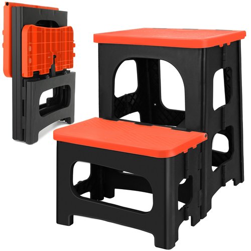 Folding 2-Step Stool, Non-Slip Portable Footstool 8" & 17" Dual Heights, Holds 250 lbs, Portable Footstool for Kitchen Home Toilet Bedroom Office Bathroom RV(Orange)