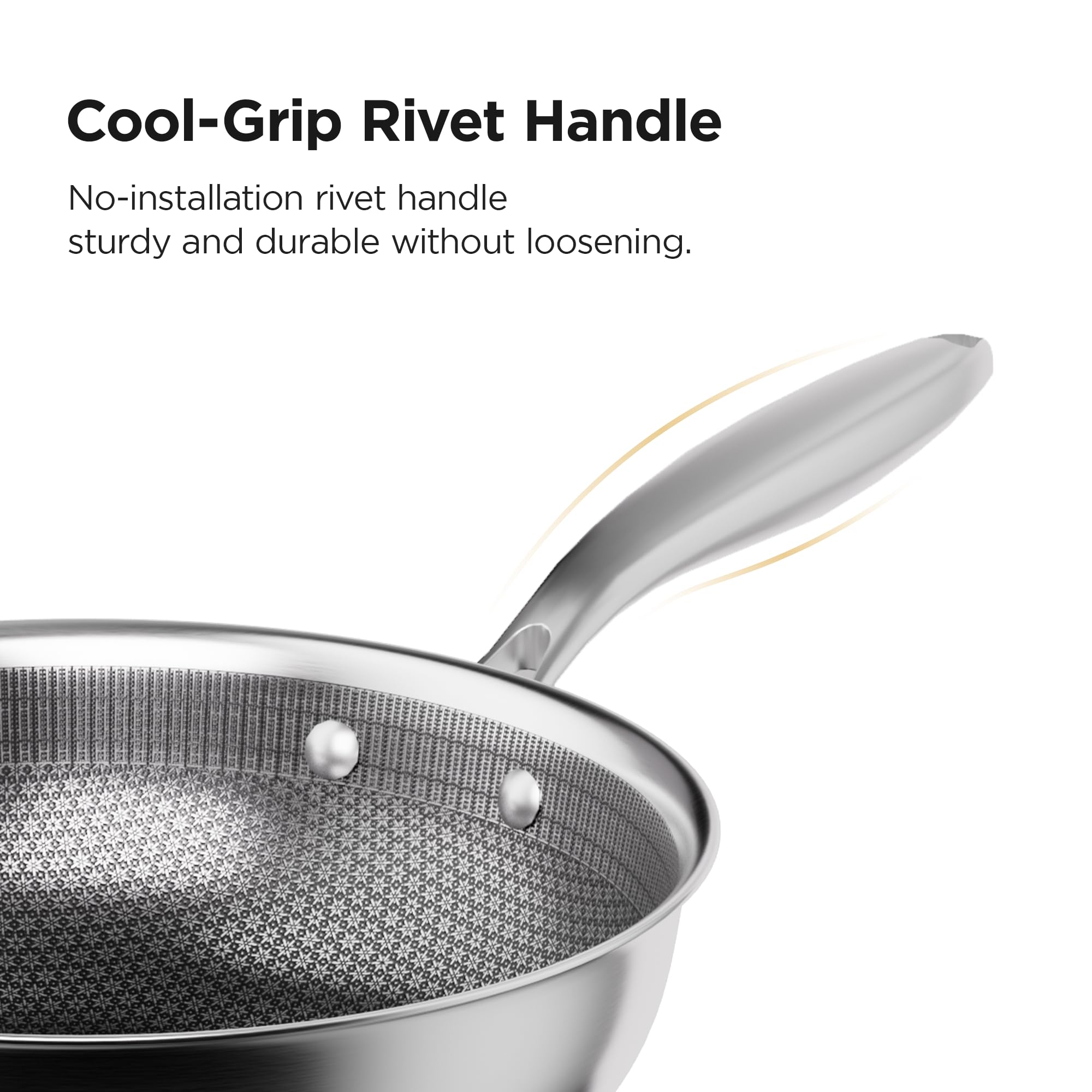 COOKER KING 10-Inch Hybrid Stainless Steel Wok with Lid, Nonstick Stir Fry Pan & Deep Frying Pan, Tri-Ply Clad Honeycomb Everyday Pan, Induction Ready, Oven & Dishwasher Safe, PFOA Free