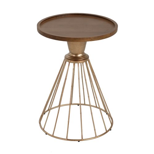 Christopher Knight Home Aurl Hollow Edge End Table, Round Side Table, Wooden Concave Tabletop, Iron Frame Side Desk, No Assembly Needed, Pine Wood Tea Desk for Living Room Home, Gold+Natural