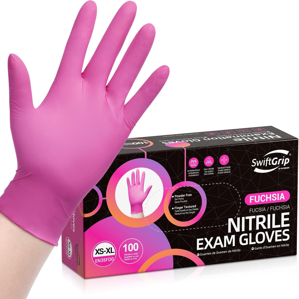 SwiftGrip Pink Gloves Powder-Free Nitrile Gloves, 100ct Box - 3-Mil, Gloves Disposable Latex Free, for Kitchen, Cleaning, Estheticians, Hair Stylist - Pink/Fuchsia(Medium)