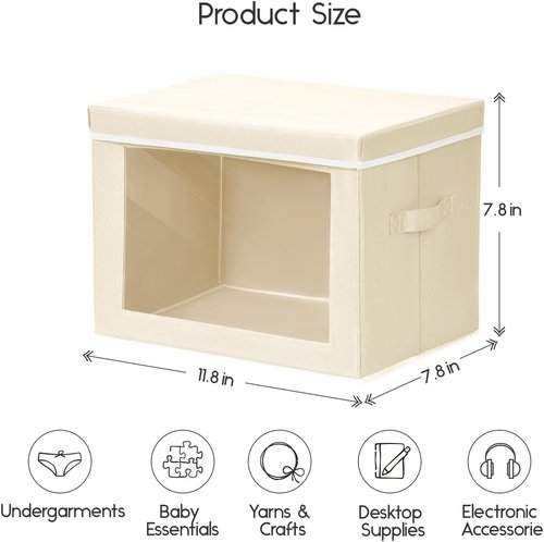 Homsorout Storage Bins - Small Collapsible Fabric Organizers with Lids | Beige, 3-Pack for Clothes & Towels
