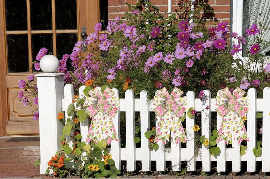 Skiennix Pink Floral Spring Bows - Vintage Rose Wreath Decor | 2 PCS for Indoor & Outdoor Use