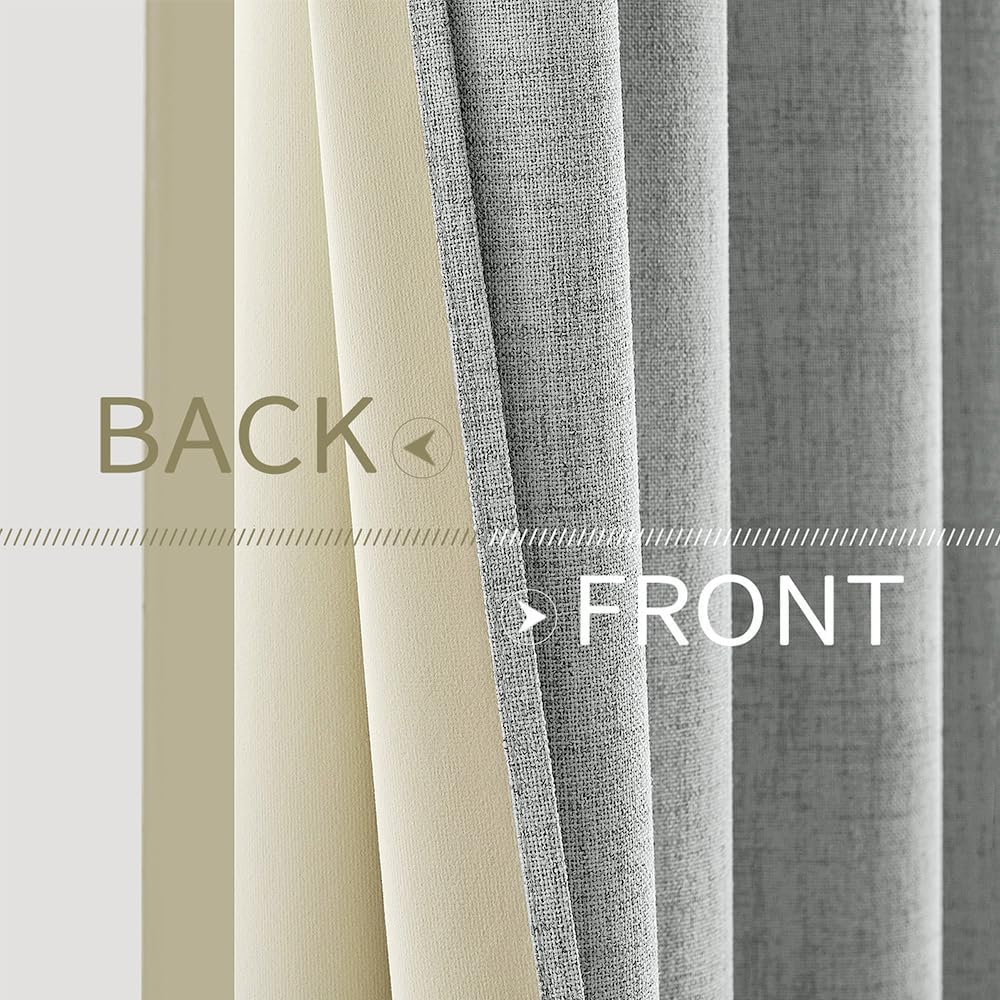 MIULEE Blackout Linen Curtains - Thermal Insulated Grommet Drapes for Bedroom & Living Room | Glacier Gray, 52 x 63 Inch (2 Panels)