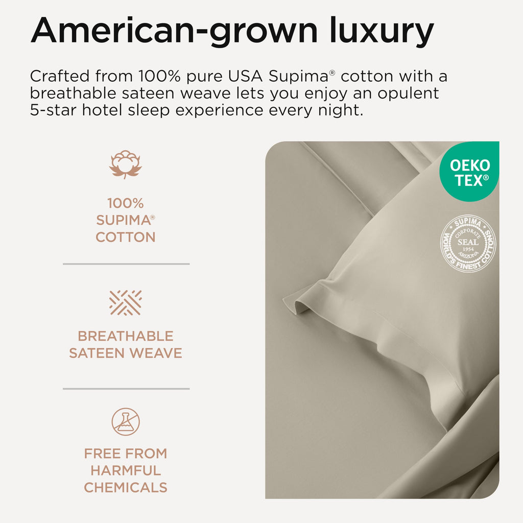 Threadmill Queen Sheet Set | 600 Thread Count Queen Bed Sheets for Queen Mattress with 16” Deep Pocket | Sateen Weave 4-Piece Bedding Set with Cooling Effect | Taupe