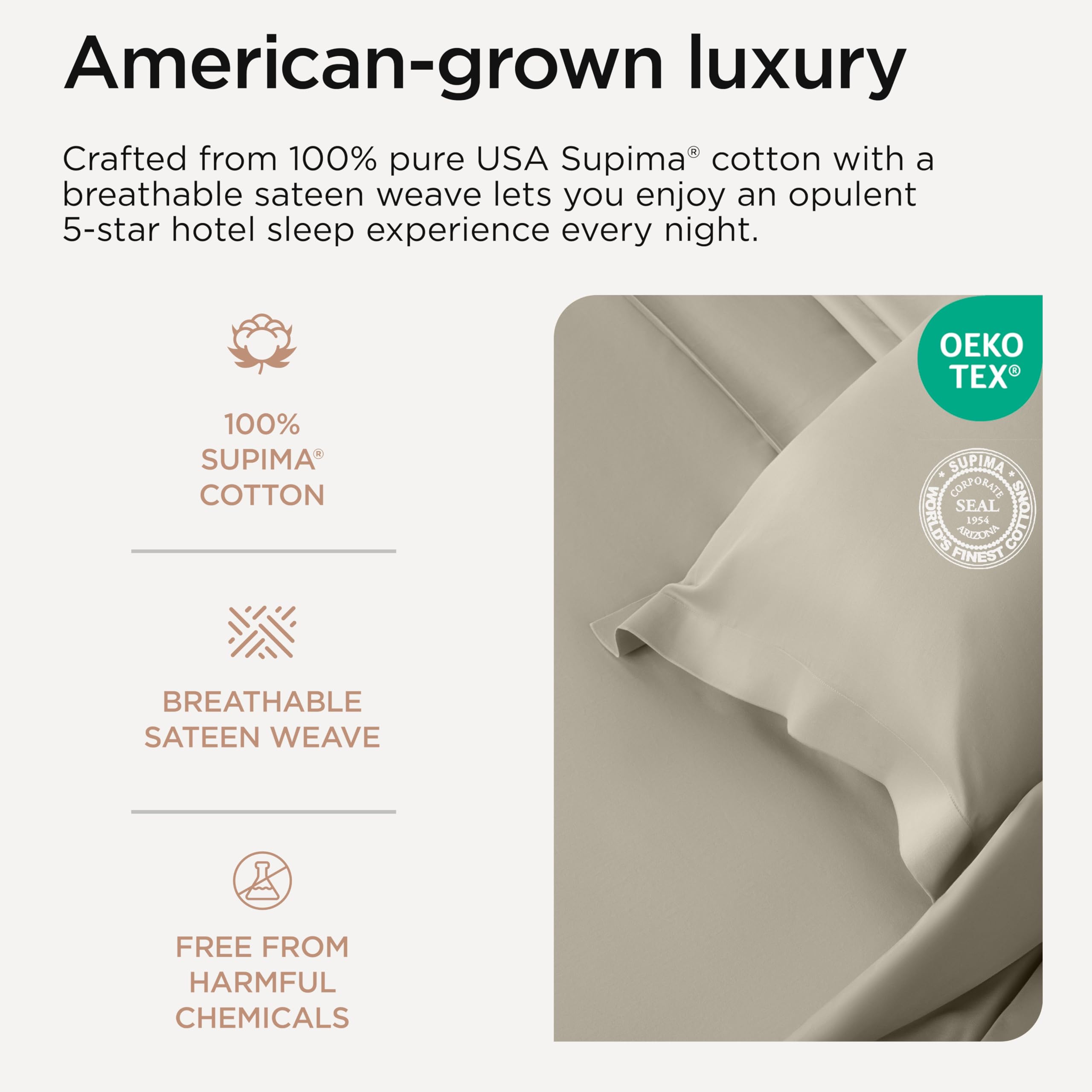 Threadmill Queen Sheet Set | 600 Thread Count Queen Bed Sheets for Queen Mattress with 16” Deep Pocket | Sateen Weave 4-Piece Bedding Set with Cooling Effect | Taupe