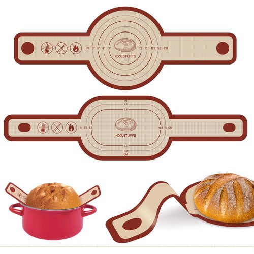 Silicone Bread Sling for Dutch Oven, 2 PCS Red Non-Stick & Reusable Bread Baking Mat with Extra Long Handles, Easy and Safe Sourdough Transfer, Dishwasher Safe Baker's Tools, Round and oval