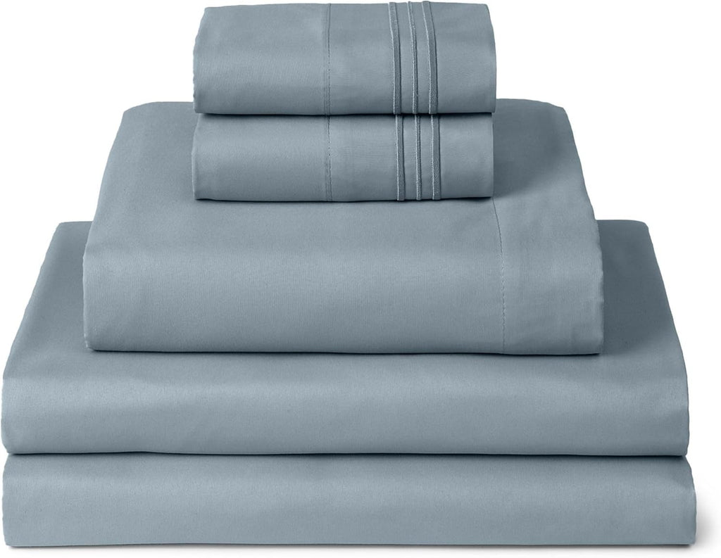 Mellanni Split King Sheets Set - 5 PC Hotel Luxury Bedding | Extra Soft, Cooling, Stain Resistant (Spa Blue)