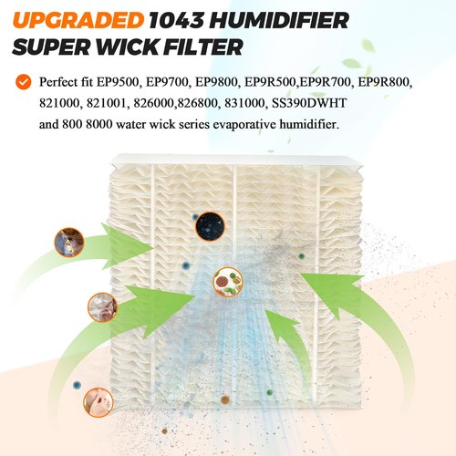 Blutoget 1043 Super Humidifier Wick Filter Replacement for Essick Air AIRCARE EP9500 EP9700 EP9800 EP9R500 EP9R800 821000 826000 826800 831000 Bemis Space Saver 800 8000 Series Humidifiers (2 Pack)