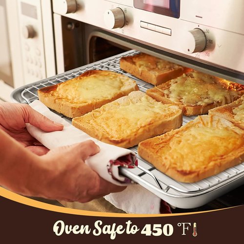E-far Cookie Sheet Set - Half Sheet Baking Pan with Wire Cooling Rack | 18”x13” Stainless Steel, Dishwasher Safe