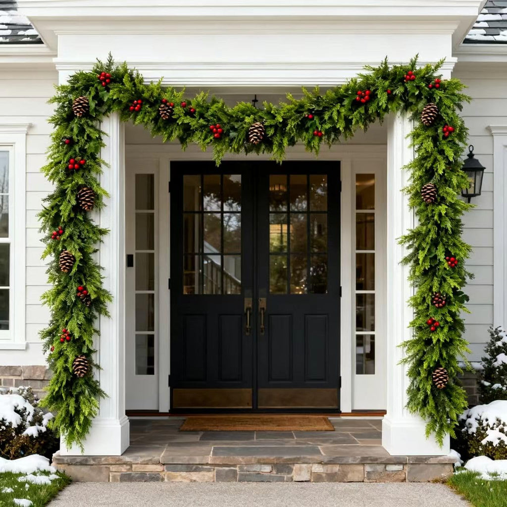 9 FT Christmas Cedar Garland, Real Touch Soft & Thickness Greenery Pine Garland for Mantle Table Fireplace Outdoor Indoor Christmas Decorcorations