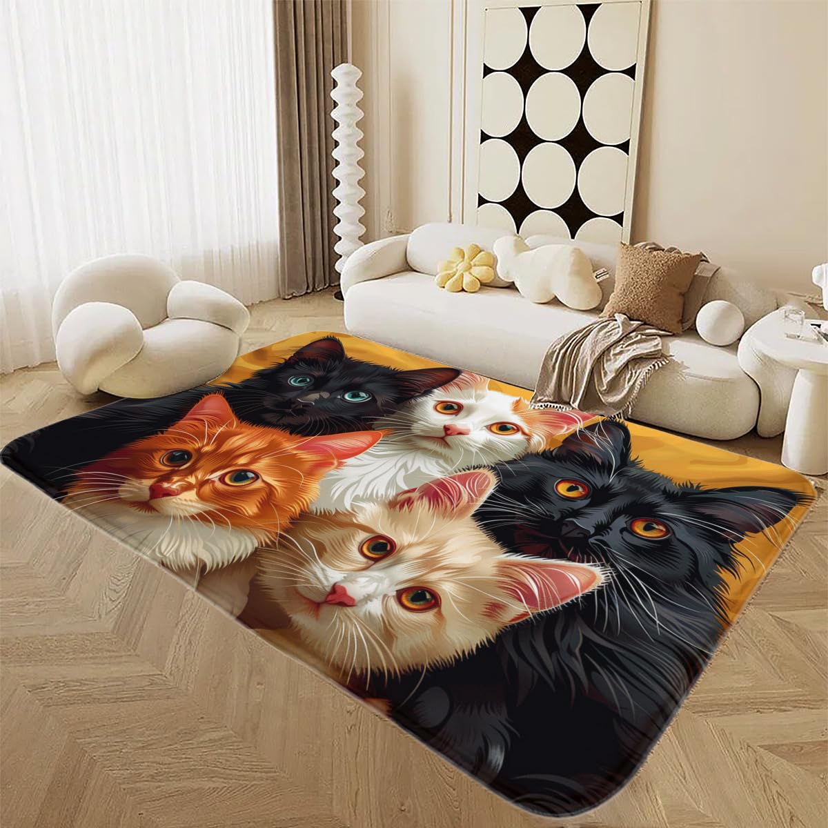 Kroveiu Cat Area Rug Multiple Cats Rug with Anti-Slip Soft Cartoon Print Cat Pattern Floor mat for Bedroom, Home Office Home Decor Floor Rug 24 * 36 inches