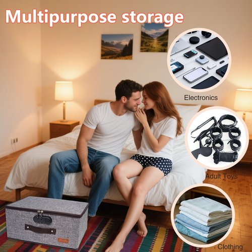 IZEO Lockable Adult Toy Storage Organizer Lock Box Toy bags container case with 6 Drawstring Bags, Large capacity 15.8 x 11.8 x 7.8 Inches Lockable Box Travel Home Container (Gray)