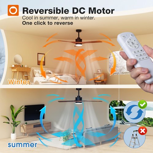 addlon 52 inch Ceiling Fans with Lights and Remote, 3 Wood Blades, Reversible, 6 Speeds, 3CCT Dimmable, Noiseless, DC Motor Indoor/Outdoor Black Walnut Ceiling Fan for Bedroom Living Room Gazebo Patio