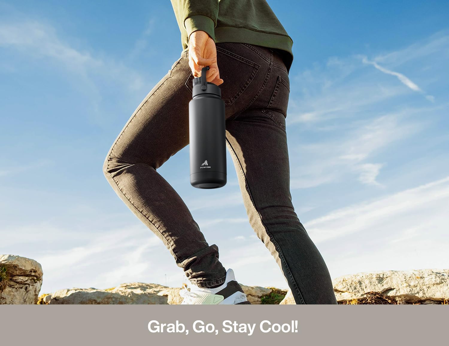 POWCAN 40 oz Insulated Water Bottle - 2-in-1 Straw & Spout Lid, Leak-Proof, BPA-Free, Ivory