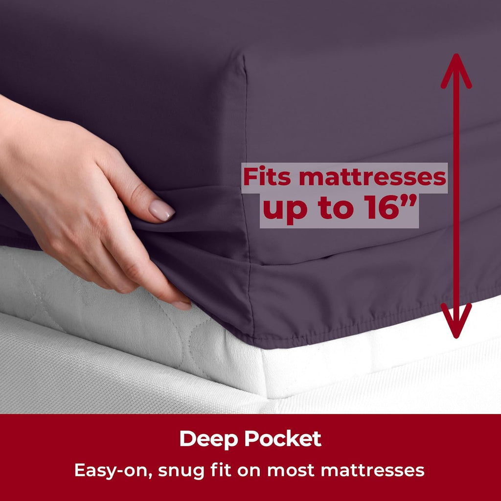 Mellanni Twin Sheets Set - 3 PC Luxury Bedding - Extra Soft, Cooling, Wrinkle & Stain Resistant | Purple