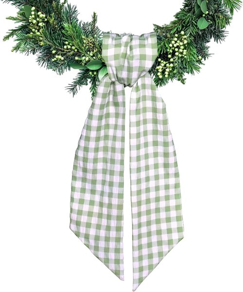 Light Green Buffalo Plaid Wreath Sash for Front Door Seersucker Wreath Satin Sash Burlap Garland Ribbon Accessories for Wreath Yard Doorway Indoor Outdoor Bridal Shower Home Decor,5.1 x 54.3