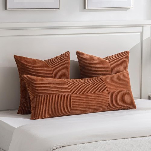 Fancy Homi Decorative Throw Pillow Covers - 2 Packs of 18x18 Inch Soft Corduroy in Terracotta | Boho Farmhouse Decor