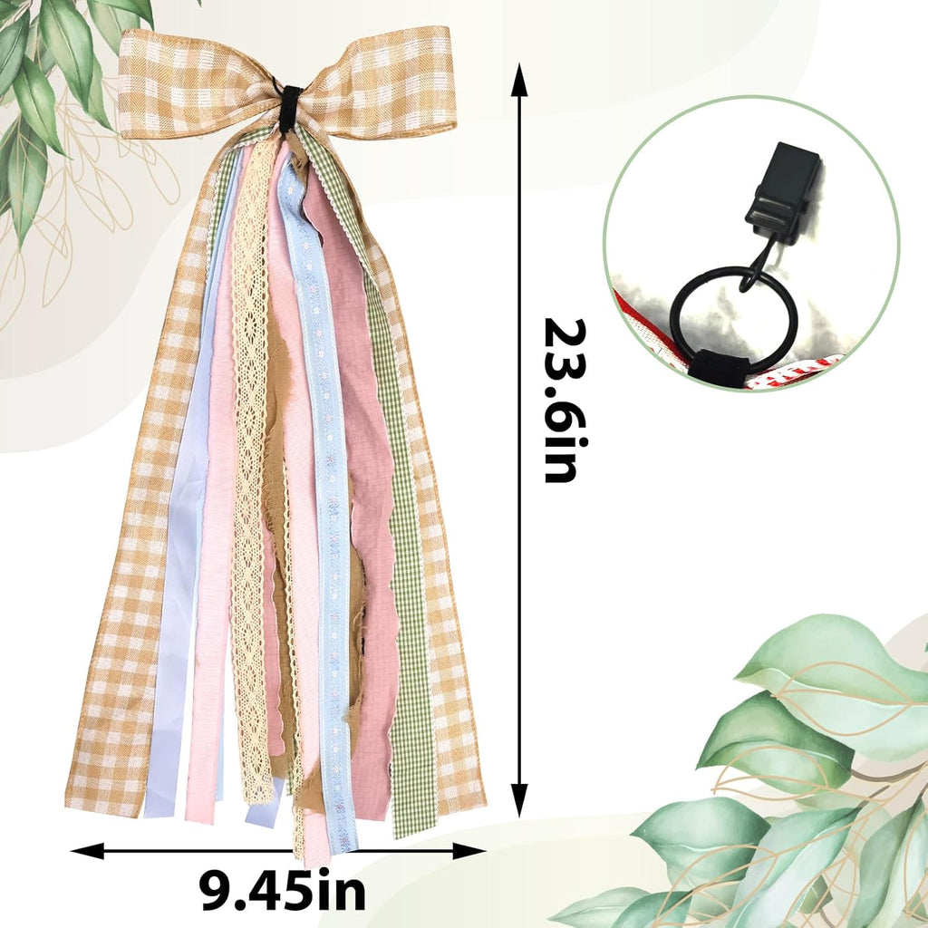 Skiennix Large Fall Ribbons Bow - Assorted Orange & White Buffalo Plaid Fabric Ribbons for Thanksgiving Decor