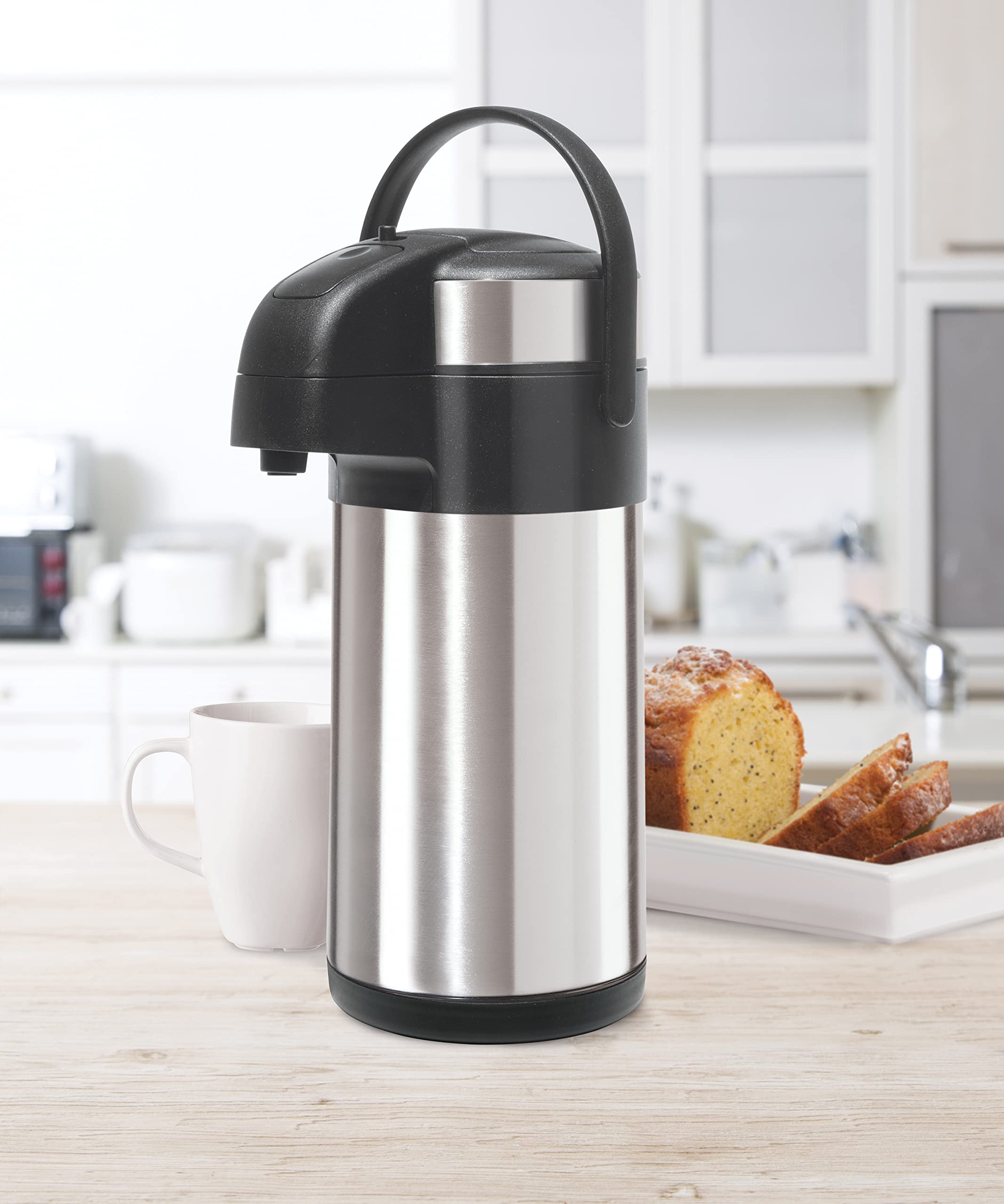 OGGI Airking 102oz Stainless Steel Thermal Coffee Carafe- Vacuum Container w/Lever Action Pump, Insulated Coffee Carafe, Thermos Carafe, Hot Beverage Dispenser, Catering Supplies, 3 Liters