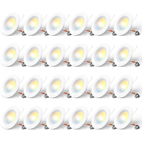Amico 24 Pack 5/6 inch 5CCT LED Recessed Lighting, Dimmable, 12.5W=100W, 950LM, 2700K/3000K/4000K/5000K/6000K Selectable, Retrofit Can Lights with Baffle Trim, IC Rated - ETL & FCC, White
