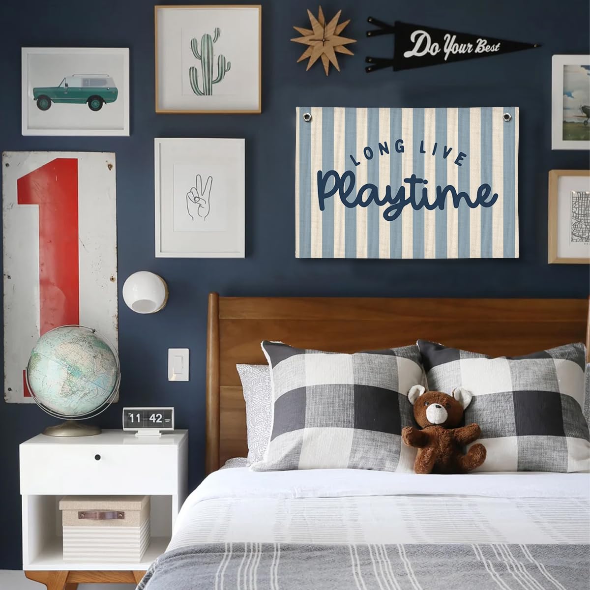 ShowDraven Playroom Wall Decor, Toddler Playroom Decor Hanging Linen Banner,Play Room Wall Decor for Nursery Nursery, 20x30 Inch